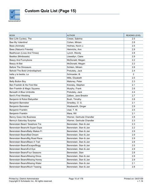 Custom Quiz List - West Clark Community Schools