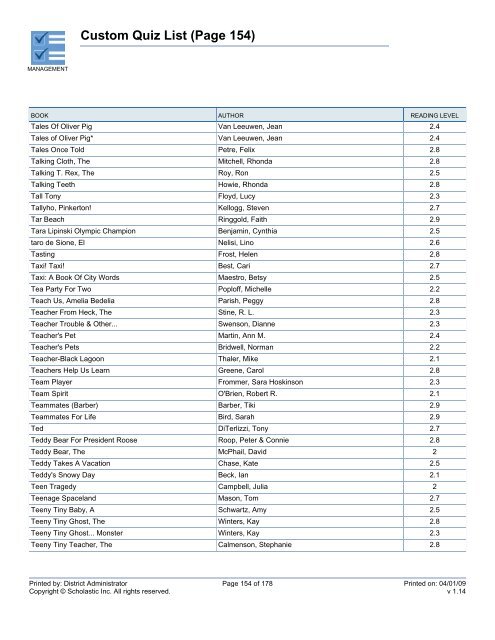 Custom Quiz List - West Clark Community Schools