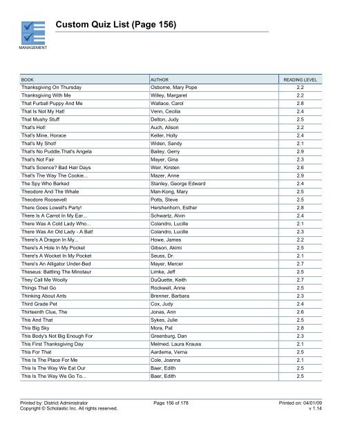 Custom Quiz List - West Clark Community Schools