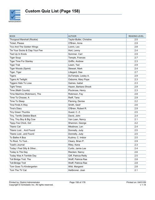 Custom Quiz List - West Clark Community Schools