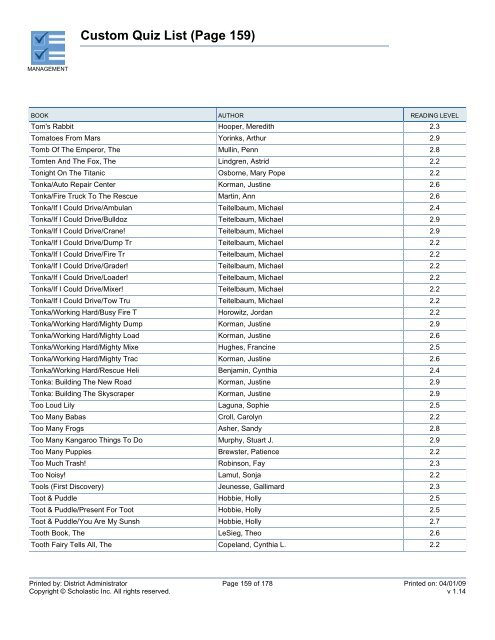 Custom Quiz List - West Clark Community Schools