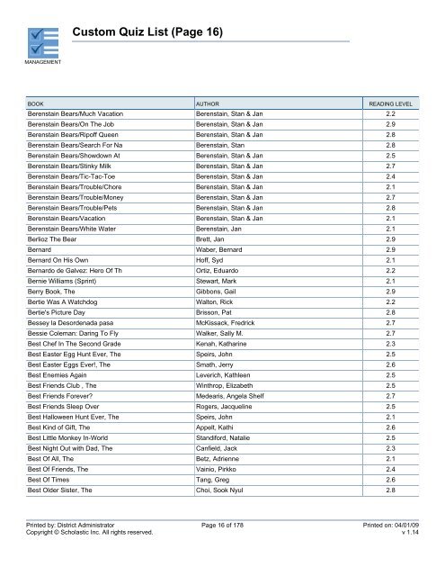 Custom Quiz List - West Clark Community Schools