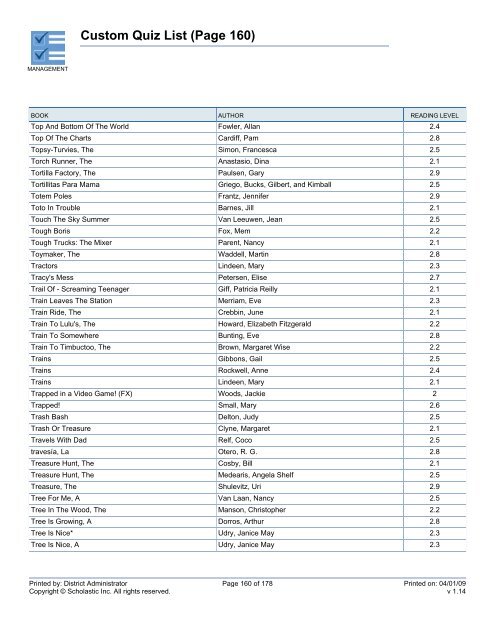 Custom Quiz List - West Clark Community Schools