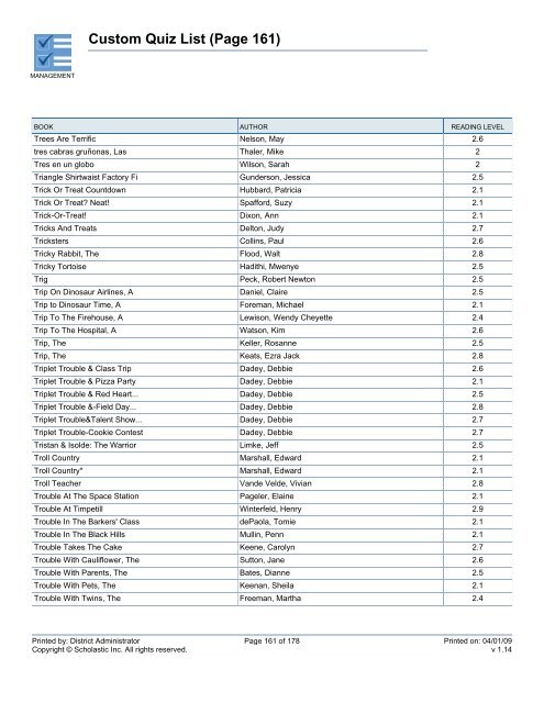 Custom Quiz List - West Clark Community Schools