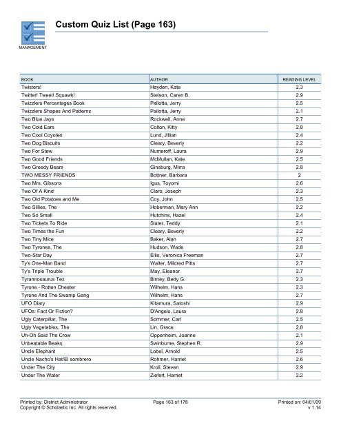 Custom Quiz List - West Clark Community Schools