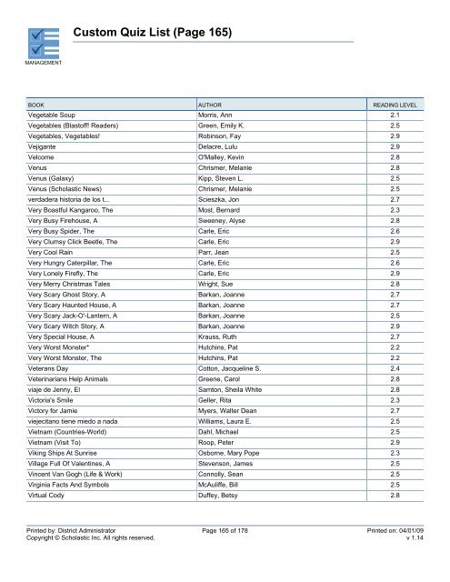 Custom Quiz List - West Clark Community Schools