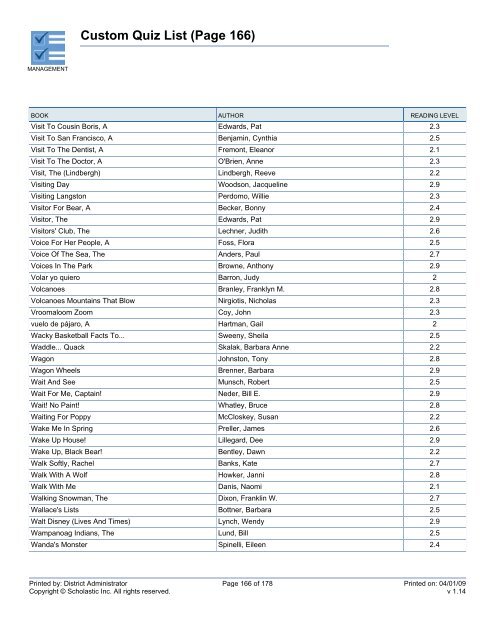 Custom Quiz List - West Clark Community Schools