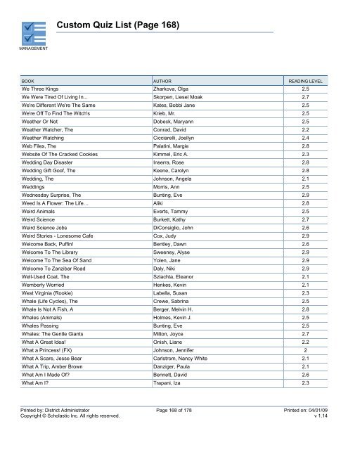 Custom Quiz List - West Clark Community Schools