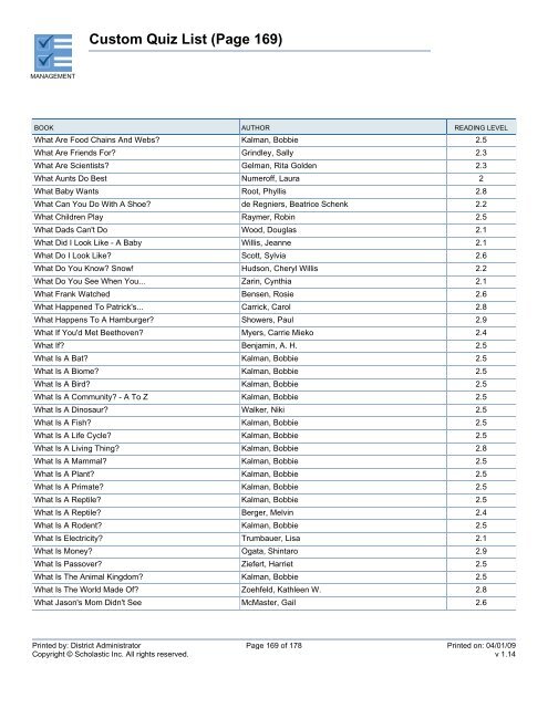 Custom Quiz List - West Clark Community Schools