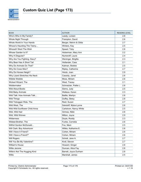 Custom Quiz List - West Clark Community Schools