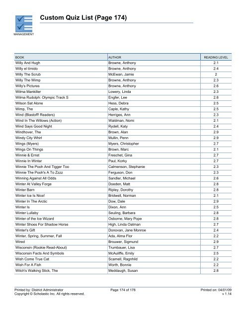 Custom Quiz List - West Clark Community Schools