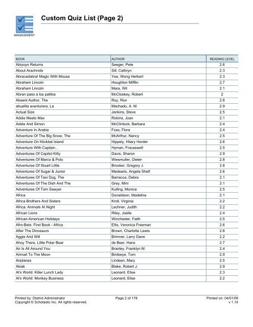 Custom Quiz List - West Clark Community Schools