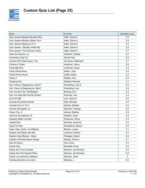 Custom Quiz List - West Clark Community Schools