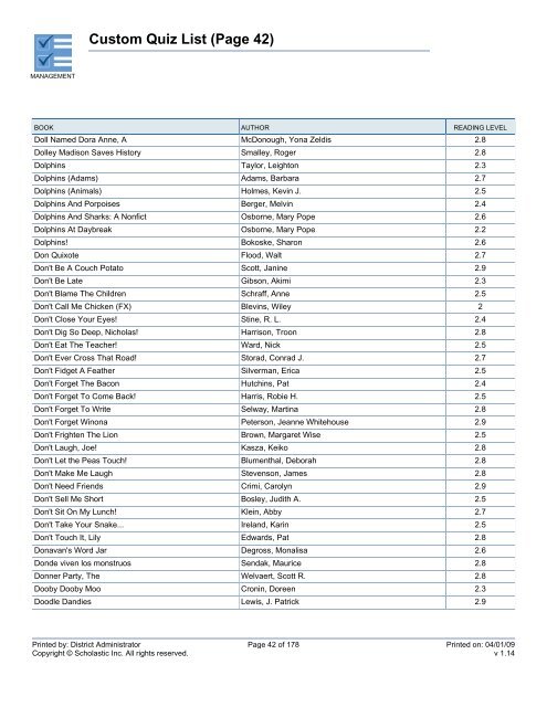 Custom Quiz List - West Clark Community Schools