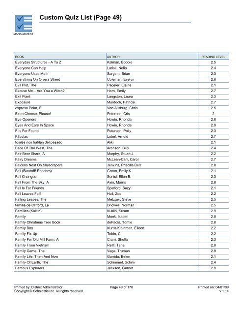 Custom Quiz List - West Clark Community Schools