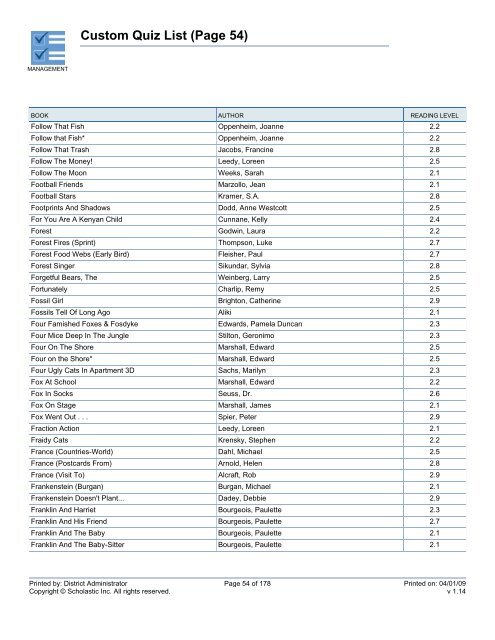 Custom Quiz List - West Clark Community Schools