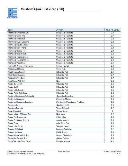 Custom Quiz List - West Clark Community Schools