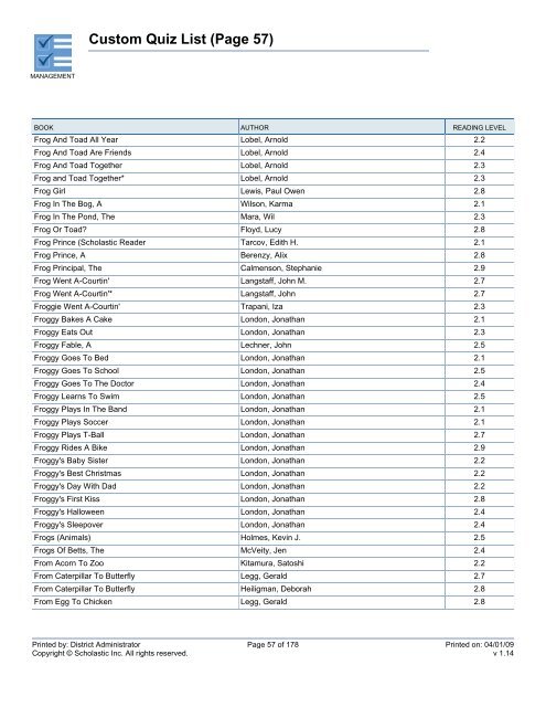 Custom Quiz List - West Clark Community Schools