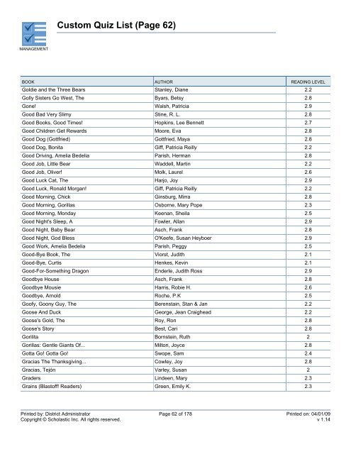 Custom Quiz List - West Clark Community Schools