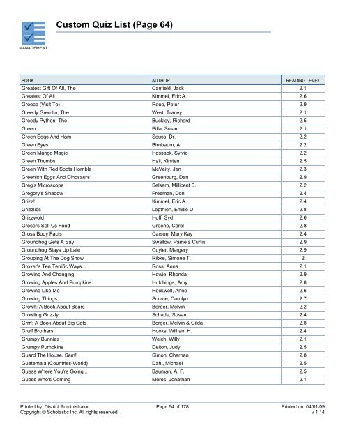 Custom Quiz List - West Clark Community Schools