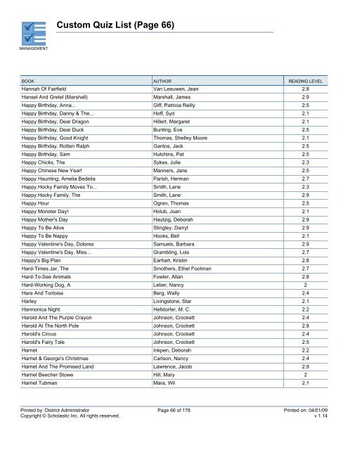 Custom Quiz List - West Clark Community Schools