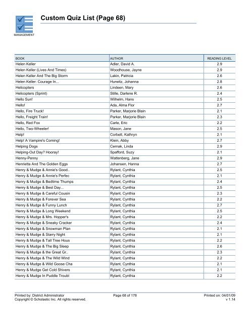 Custom Quiz List - West Clark Community Schools