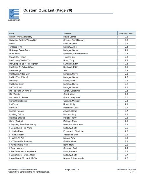 Custom Quiz List - West Clark Community Schools