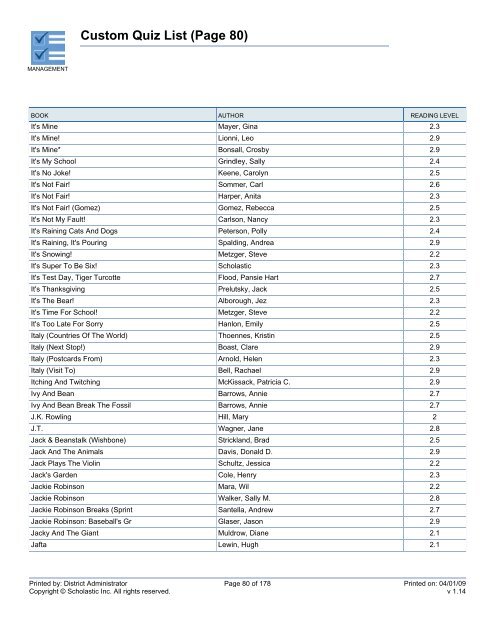 Custom Quiz List - West Clark Community Schools