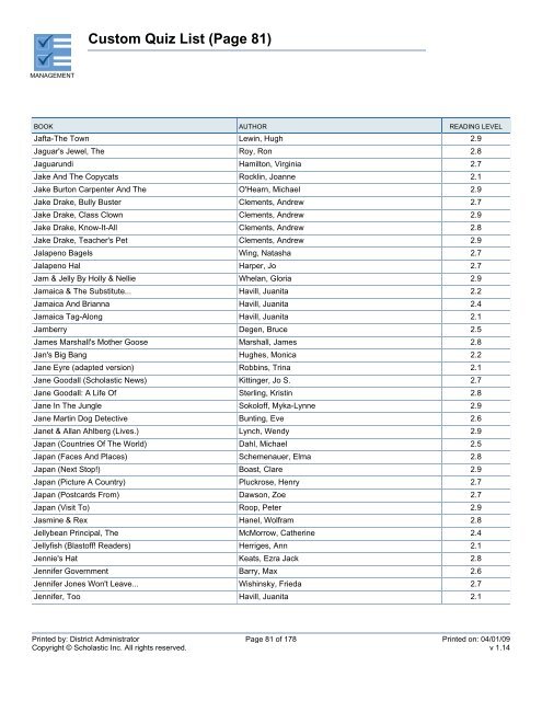 Custom Quiz List - West Clark Community Schools