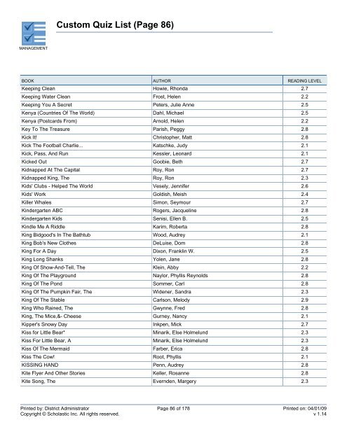 Custom Quiz List - West Clark Community Schools