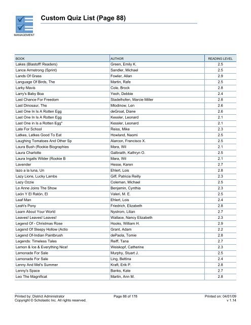 Custom Quiz List - West Clark Community Schools