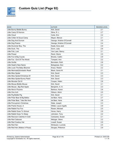 Custom Quiz List - West Clark Community Schools