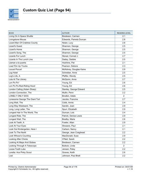 Custom Quiz List - West Clark Community Schools