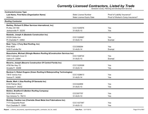 Currently Licensed Contractors, Listed by Trade - Sarasota County's ...