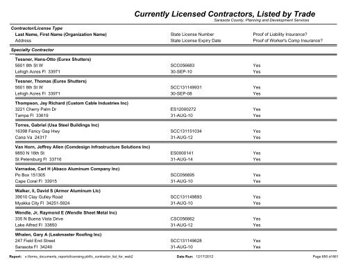 Currently Licensed Contractors, Listed by Trade - Sarasota County's ...