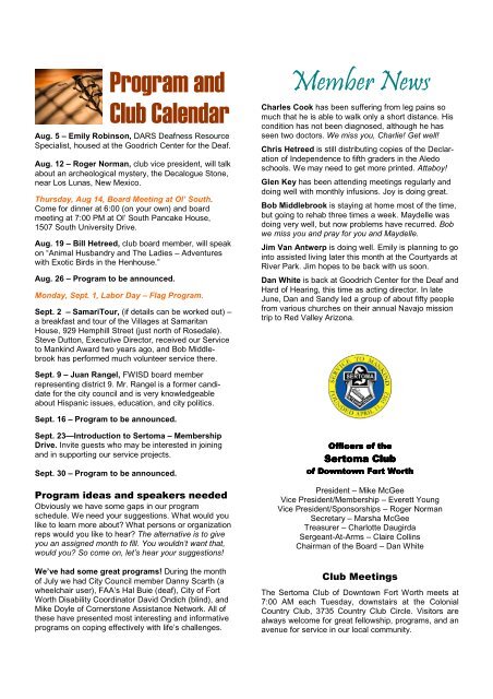 Bulletin for Jul-Aug 08 - Sertoma Club of Downtown Fort Worth