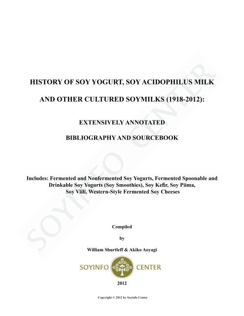 history of soy yogurt, soy acidophilus milk and other ... - SoyInfo Center