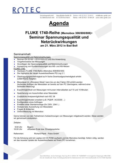 Seminar Spannungsqualität und Netzrückwirkungen - Rotec GmbH