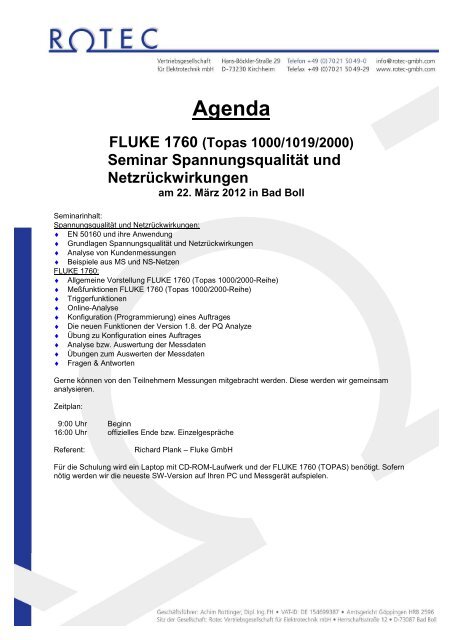 Seminar Spannungsqualität und Netzrückwirkungen - Rotec GmbH