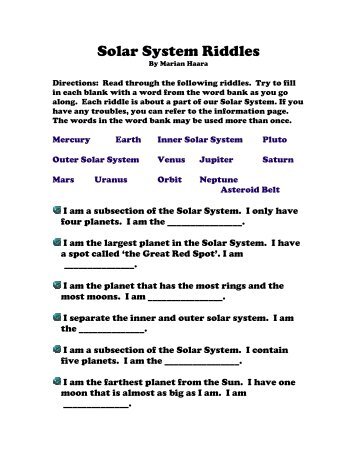 Solar System Riddles Worksheet