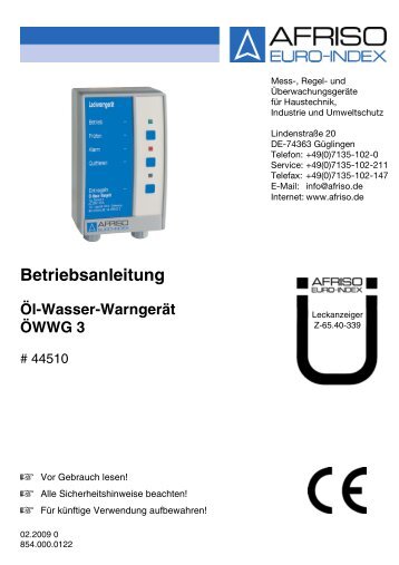 Betriebsanleitung Öl-Wasser-Warngerät ÖWWG 3 - Wekonn e-shop