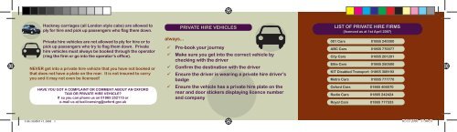 LIST OF PRIVATE HIRE FIRMS PRIVATE HIRE VEHICLES always ...