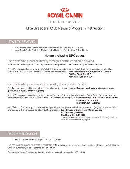 Elite Breeders' Club Reward Program Instruction - Royal Canin ...