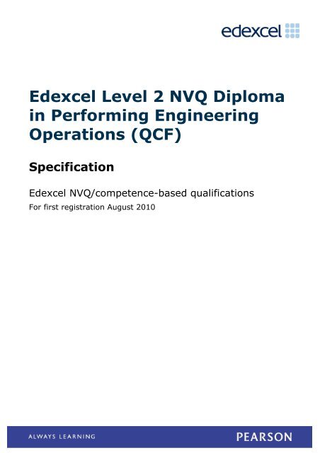 Edexcel Level 2 NVQ Diploma in Performing Engineering Operations