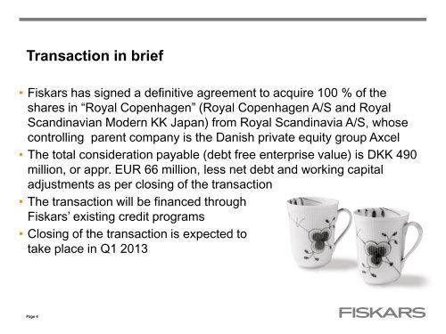 Acquisition of Royal Copenhagen - Fiskars