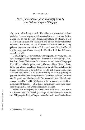 Die Gymnasialkurse für Frauen 1893 bis 1909 und Helene Lange ...