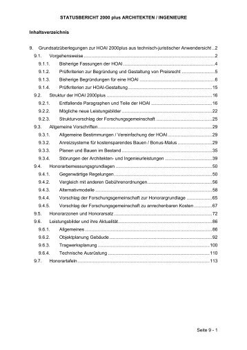 9. Grundsatzüberlegungen zur HOAI 2000plus aus tech