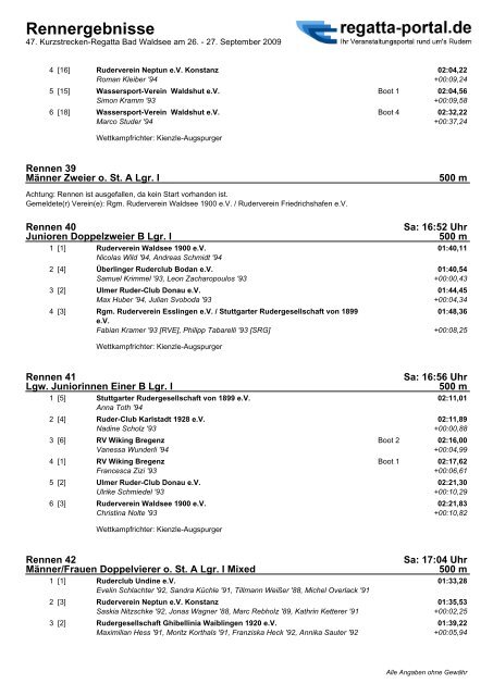 Rennergebnisse - Ruderclub Nürtingen e.V. 1921