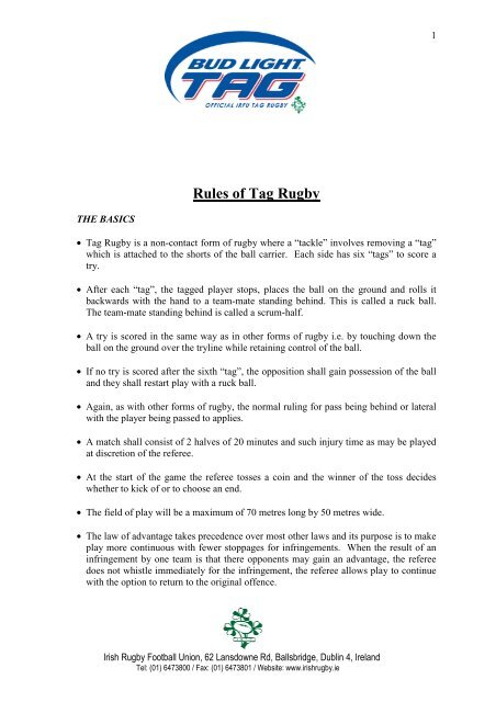 Rules of Tag Rugby - Bandon RFC