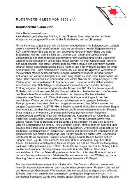 RUDERVEREIN LEER VON 1903 e.V. Rundschreiben Juni 2011